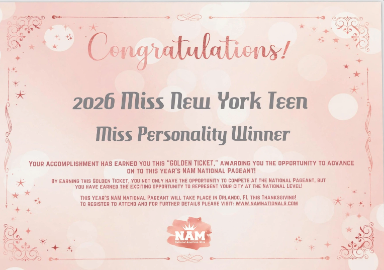 Miss Personality Winner certificate